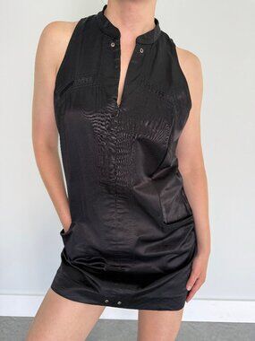 Guess Collection Satin Mini Dress Black Sleeveless Size 12